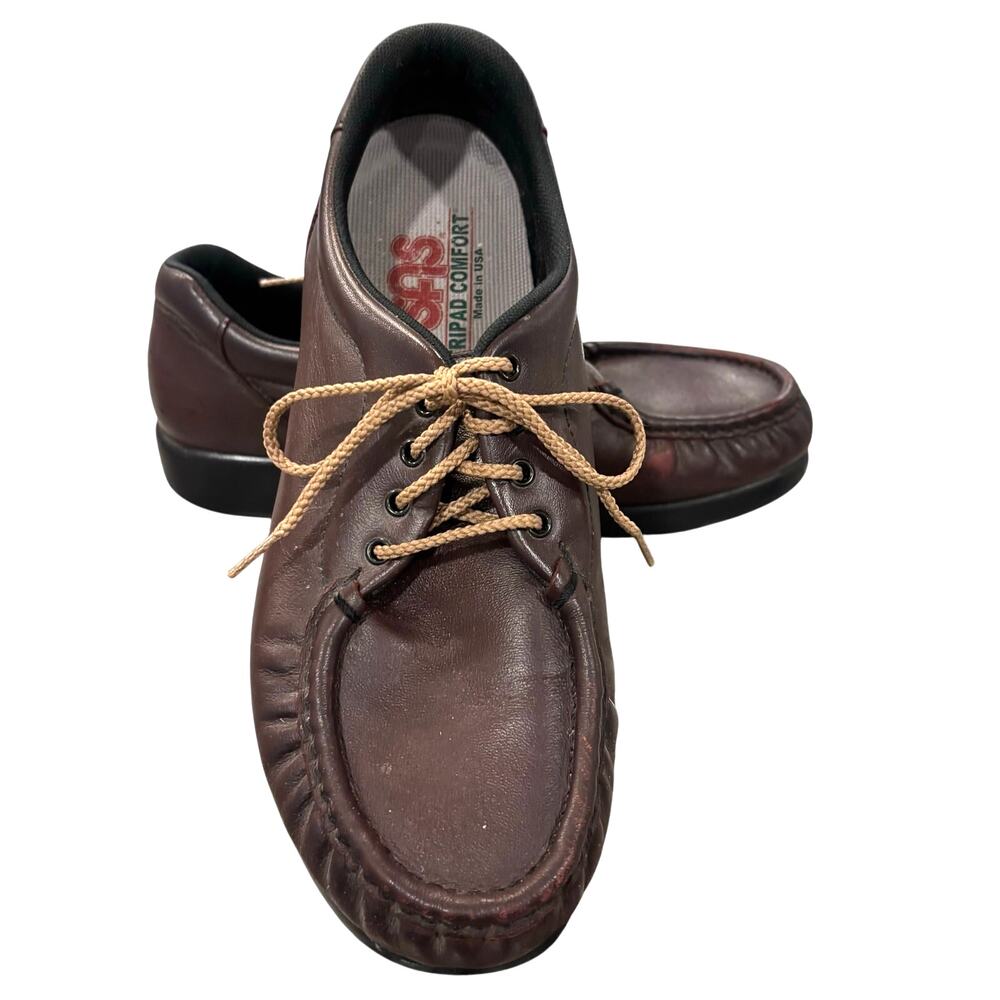 SAS women’s size 7.5 Brown Leather Comfort Walking Shoes Lace Up Moccasin Flats